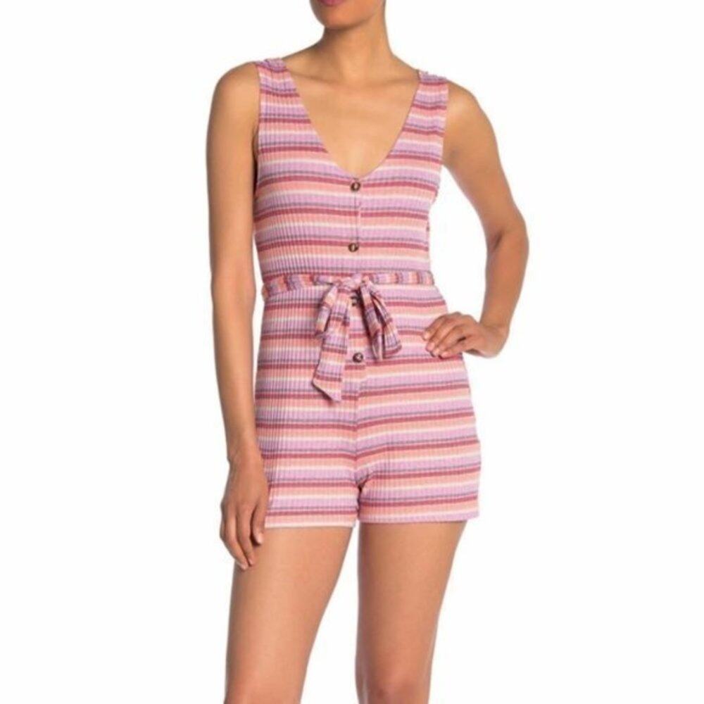 The Vanity Room Ribbed Striped Front Button Romper Size M